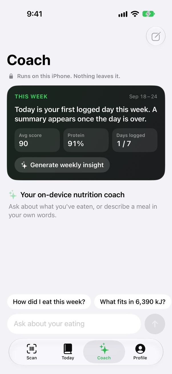 The Coach tab with a weekly summary